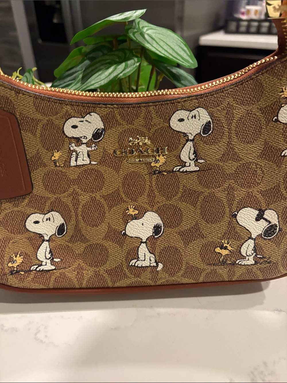 Coach Brown Signature Snoopy Canvas Shoulder Bag - Picture 2 of 5